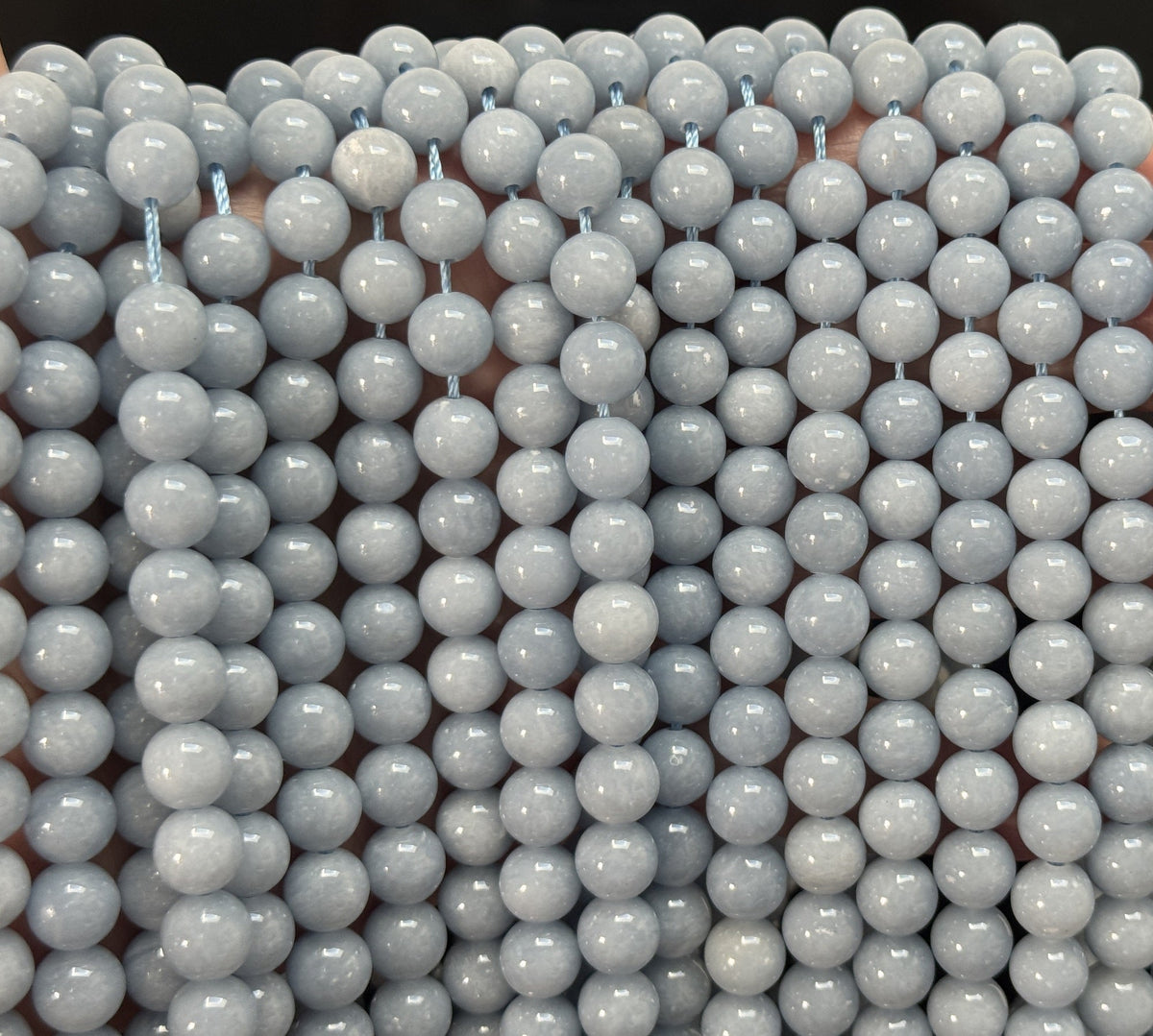 Blue Angelite 8mm round natural gemstone beads 38cm strand - Oz Beads 