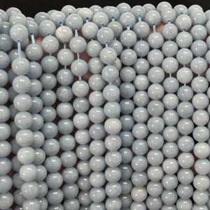 Blue Angelite 8mm round natural gemstone beads 38cm strand - Oz Beads 