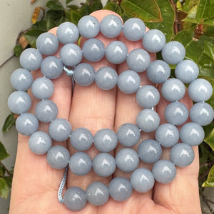 Blue Angelite 8mm round gemstone beads 15" strand - Oz Beads 