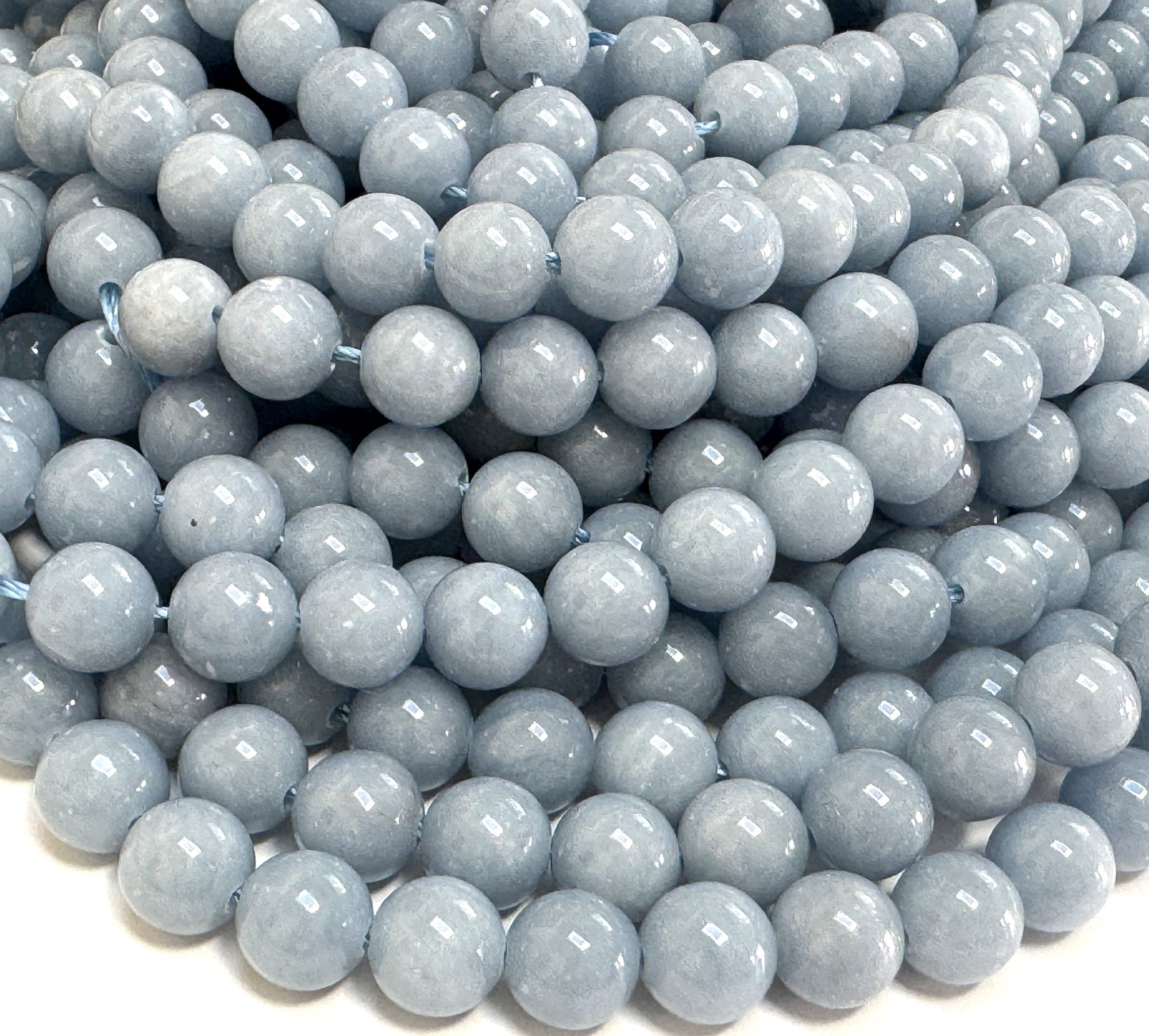 Blue Angelite 8mm round natural gemstone beads 38cm strand - Oz Beads 