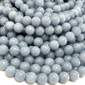 Blue Angelite 8mm round natural gemstone beads 38cm strand - Oz Beads 