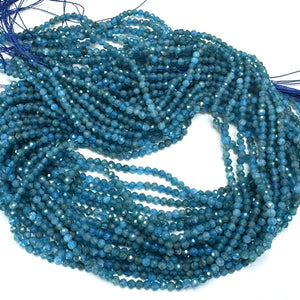 Blue Apatite 3mm 4mm faceted round natural gemstone beads 15.5" strand - Oz Beads 