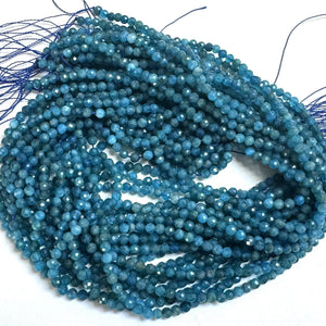 Blue Apatite 3mm 4mm faceted round natural gemstone beads 15.5" strand - Oz Beads 
