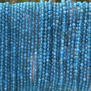 Blue Apatite 3mm faceted round natural gemstone beads 15.5" strand - Oz Beads 