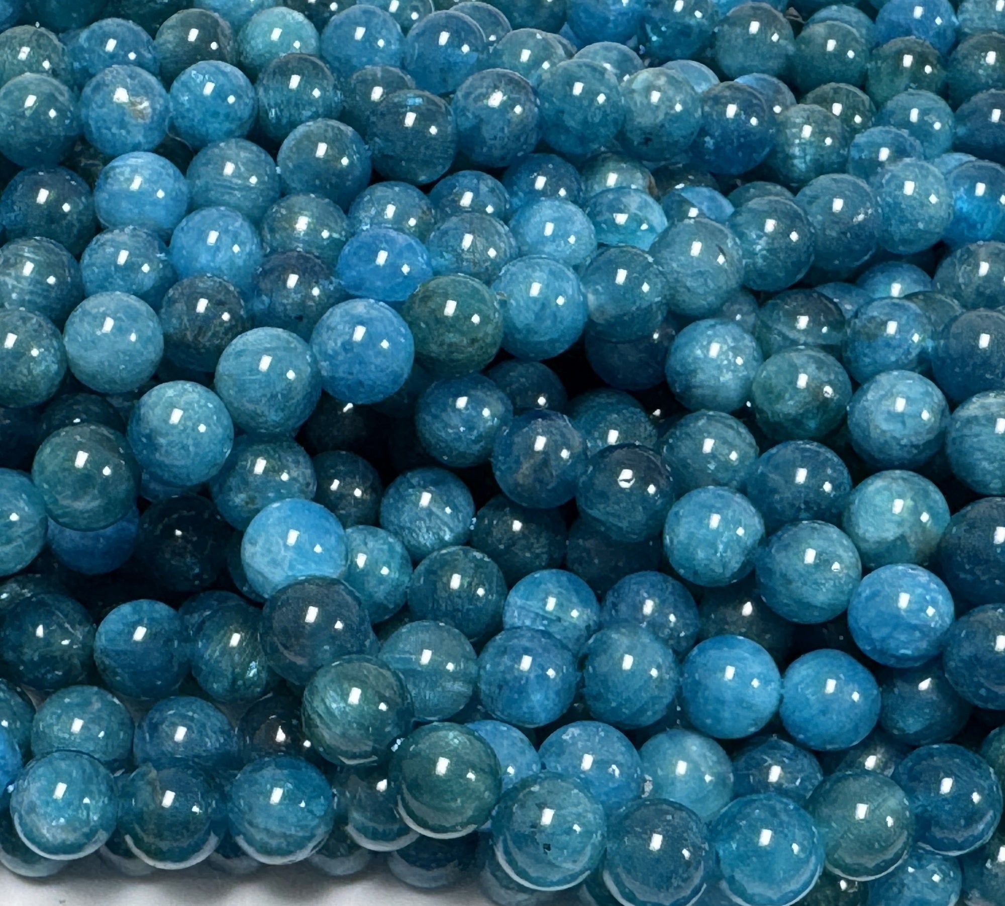 Blue Apatite 6mm round gemstone beads 15" strand - Oz Beads 