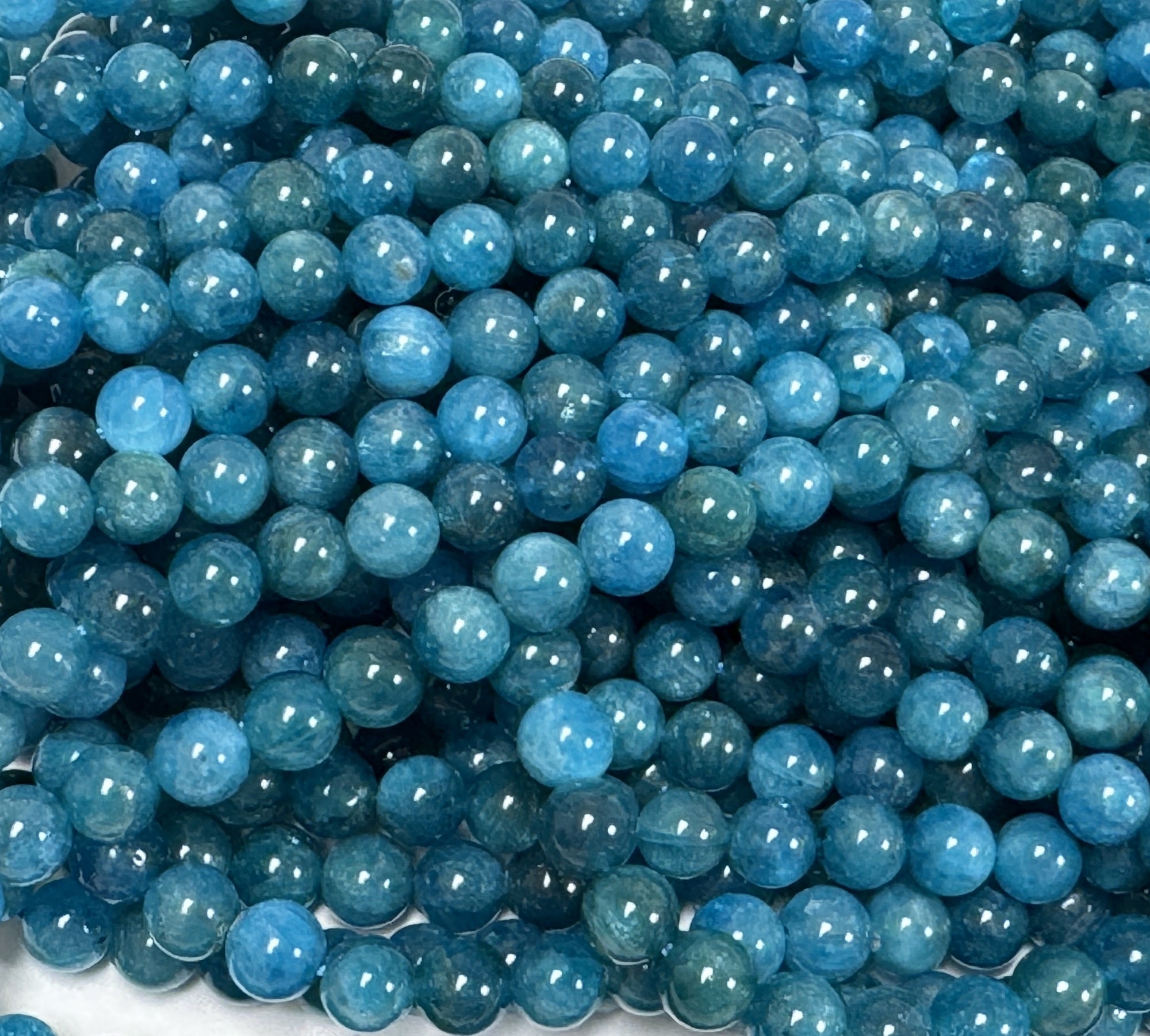 Blue Apatite 6mm round gemstone beads 15" strand - Oz Beads 