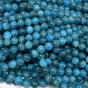Blue Apatite 6mm round gemstone beads 15" strand - Oz Beads 