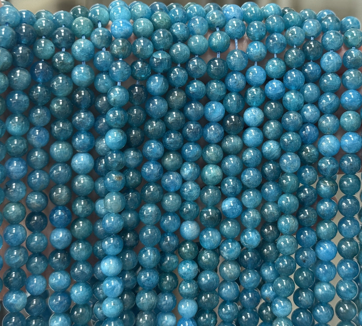 Blue Apatite 6mm round gemstone beads 15" strand - Oz Beads 