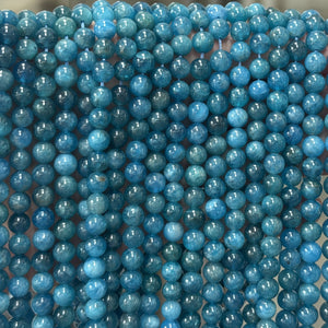 Blue Apatite 6mm round gemstone beads 15" strand - Oz Beads 