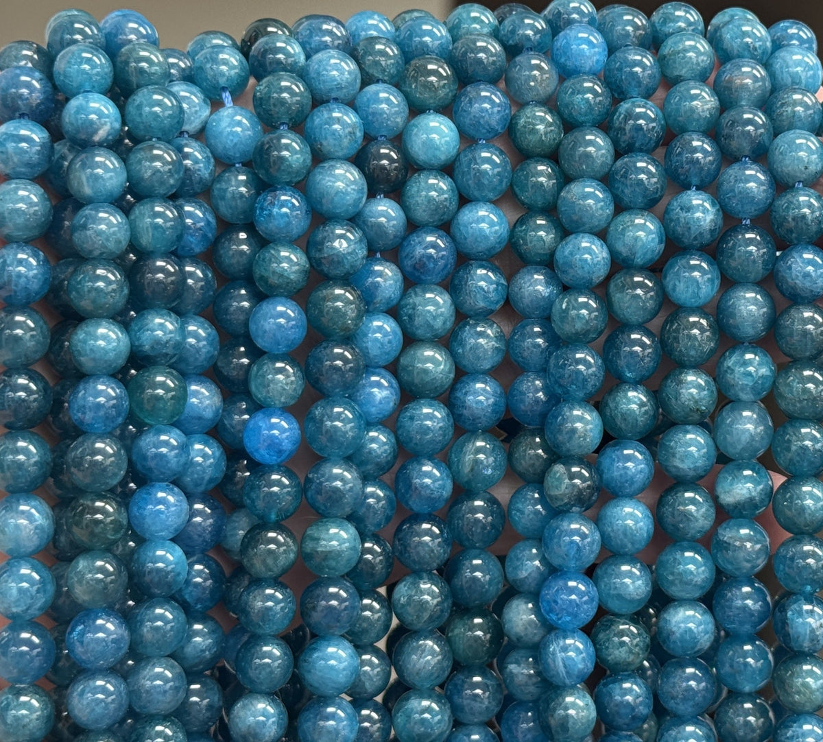 Blue Apatite 8mm round gemstone beads 15" strand - Oz Beads 
