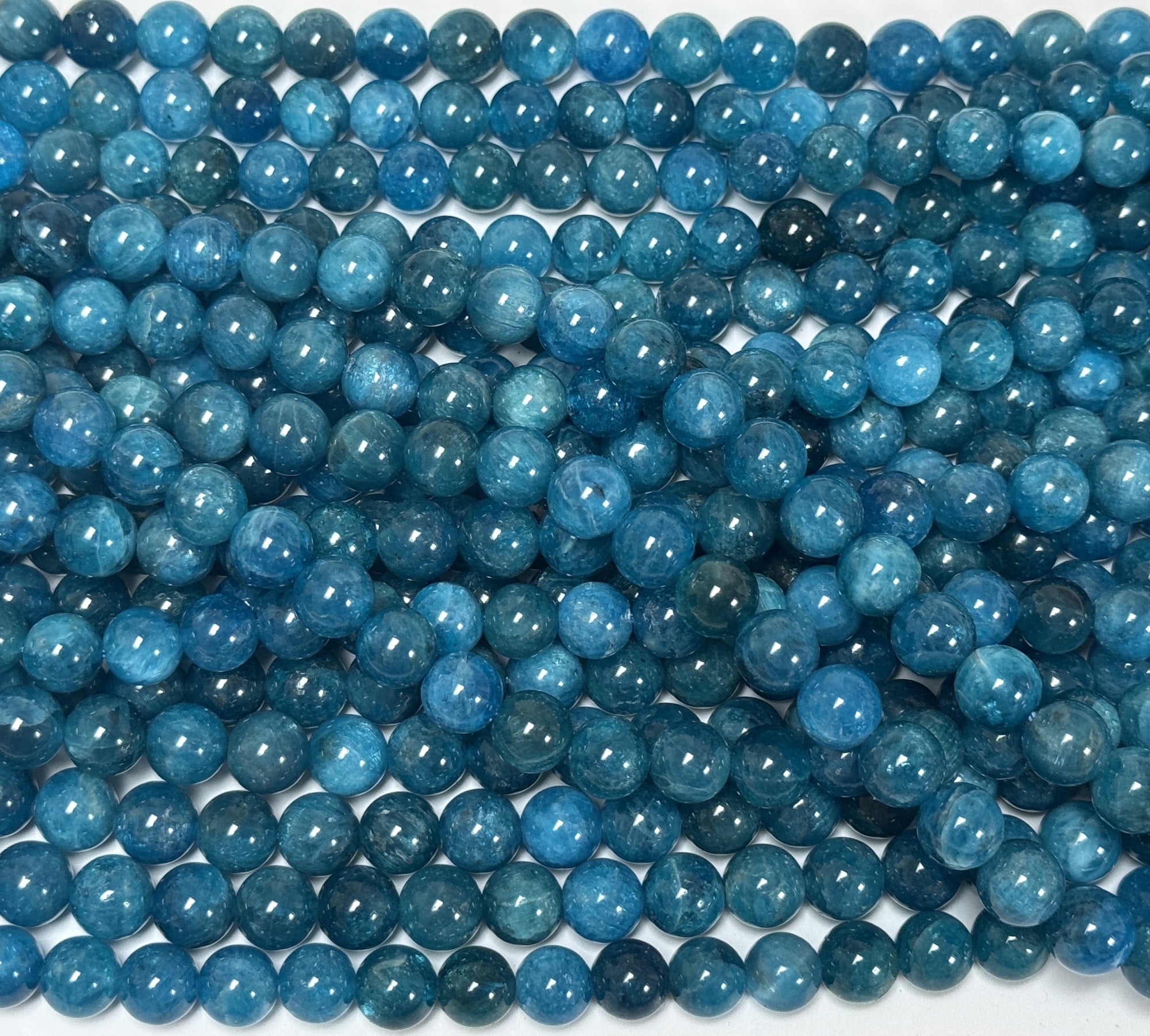 Blue Apatite 8mm round gemstone beads 15" strand - Oz Beads 