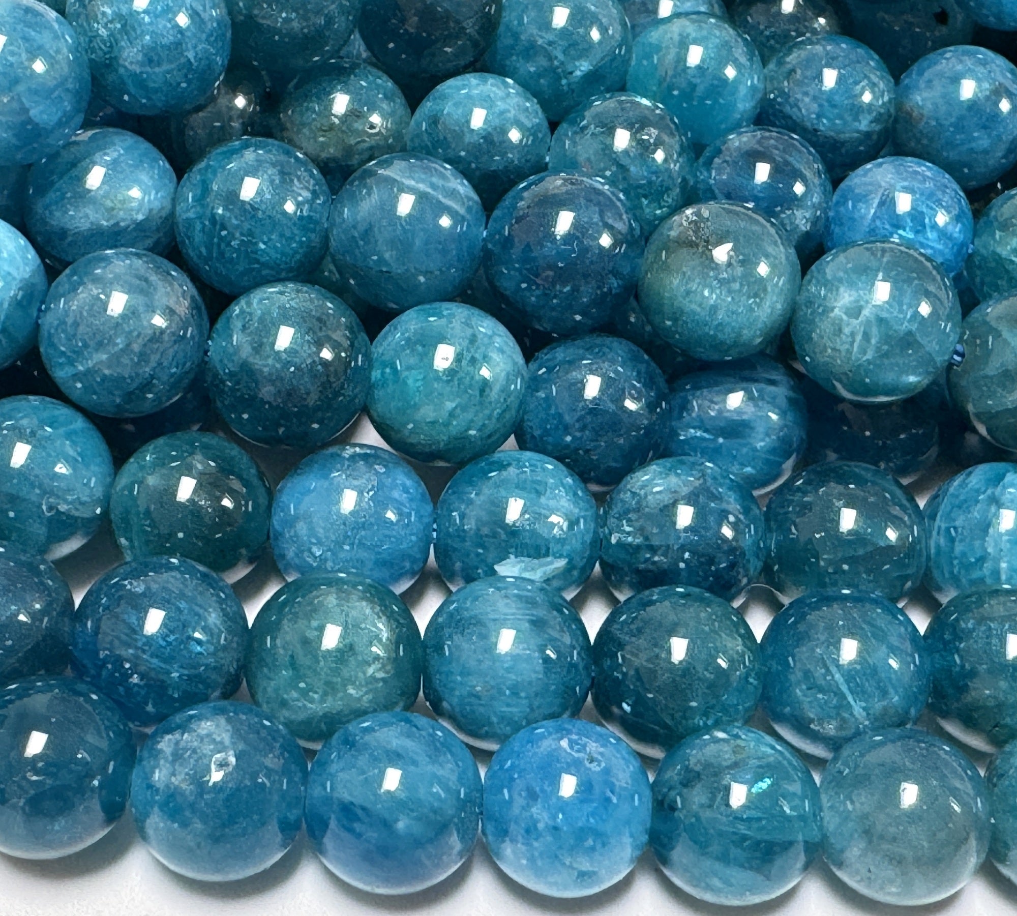 Blue Apatite 8mm round gemstone beads 15" strand - Oz Beads 