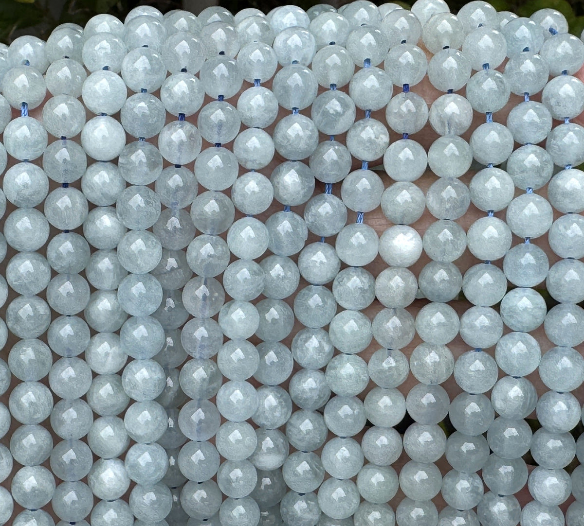 Blue Aquamarine 6mm round natural gemstone beads 38cm strand - Oz Beads 
