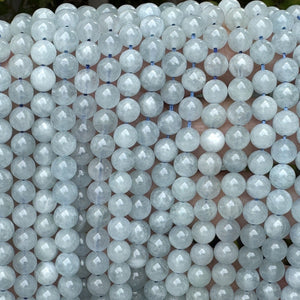 Blue Aquamarine 6mm round natural gemstone beads 38cm strand - Oz Beads 