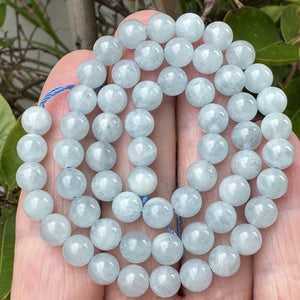 Blue Aquamarine 6mm round natural gemstone beads 38cm strand - Oz Beads 