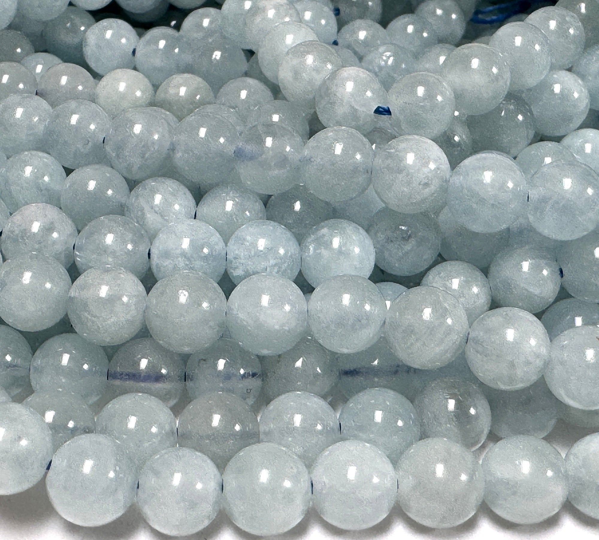 Blue Aquamarine 6mm round natural gemstone beads 38cm strand - Oz Beads 