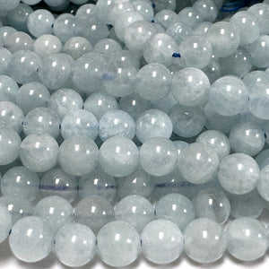 Blue Aquamarine 6mm round natural gemstone beads 38cm strand - Oz Beads 