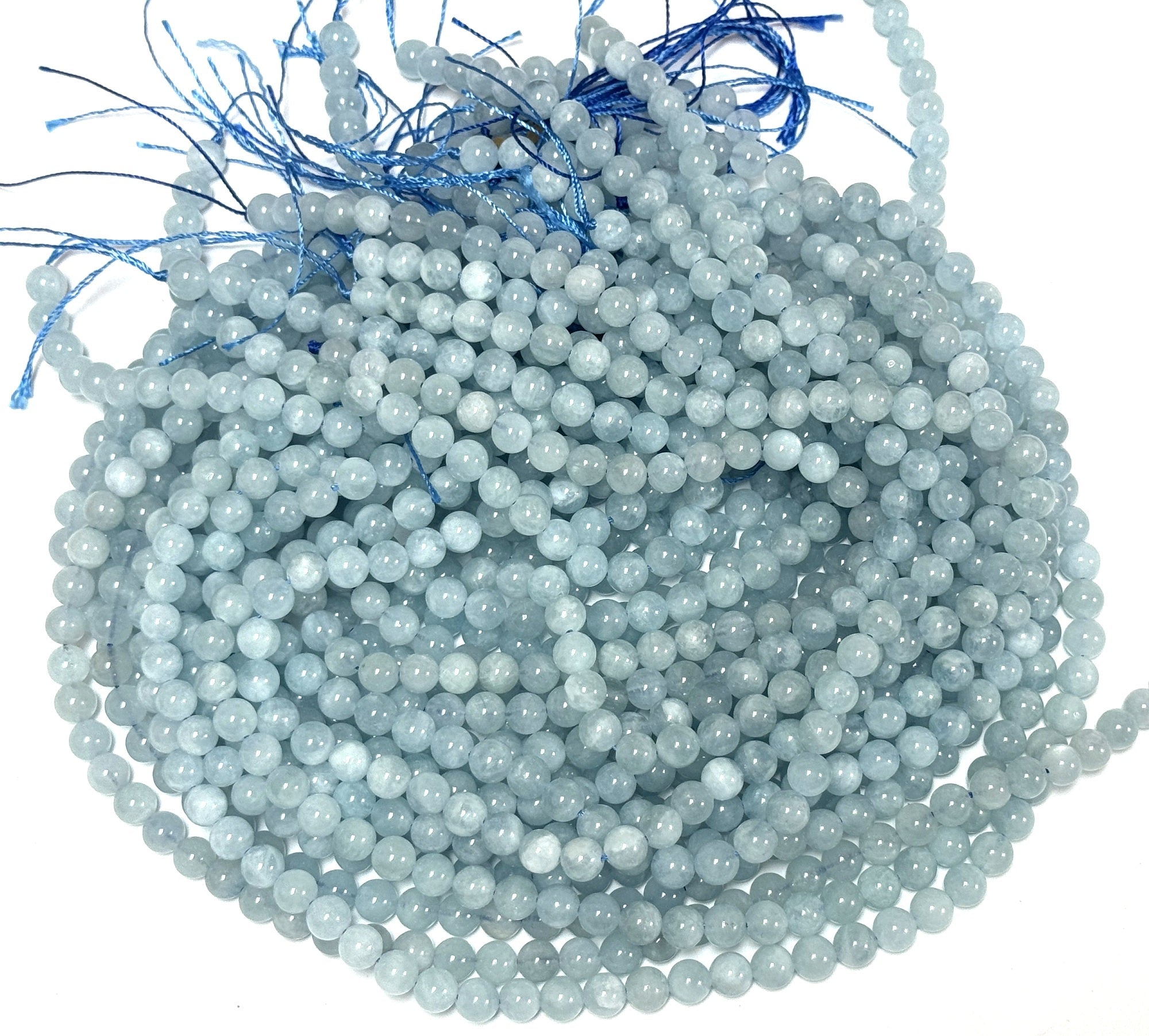 Blue Aquamarine 6mm round natural gemstone beads 38cm strand - Oz Beads 