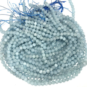 Blue Aquamarine 6mm round natural gemstone beads 38cm strand - Oz Beads 