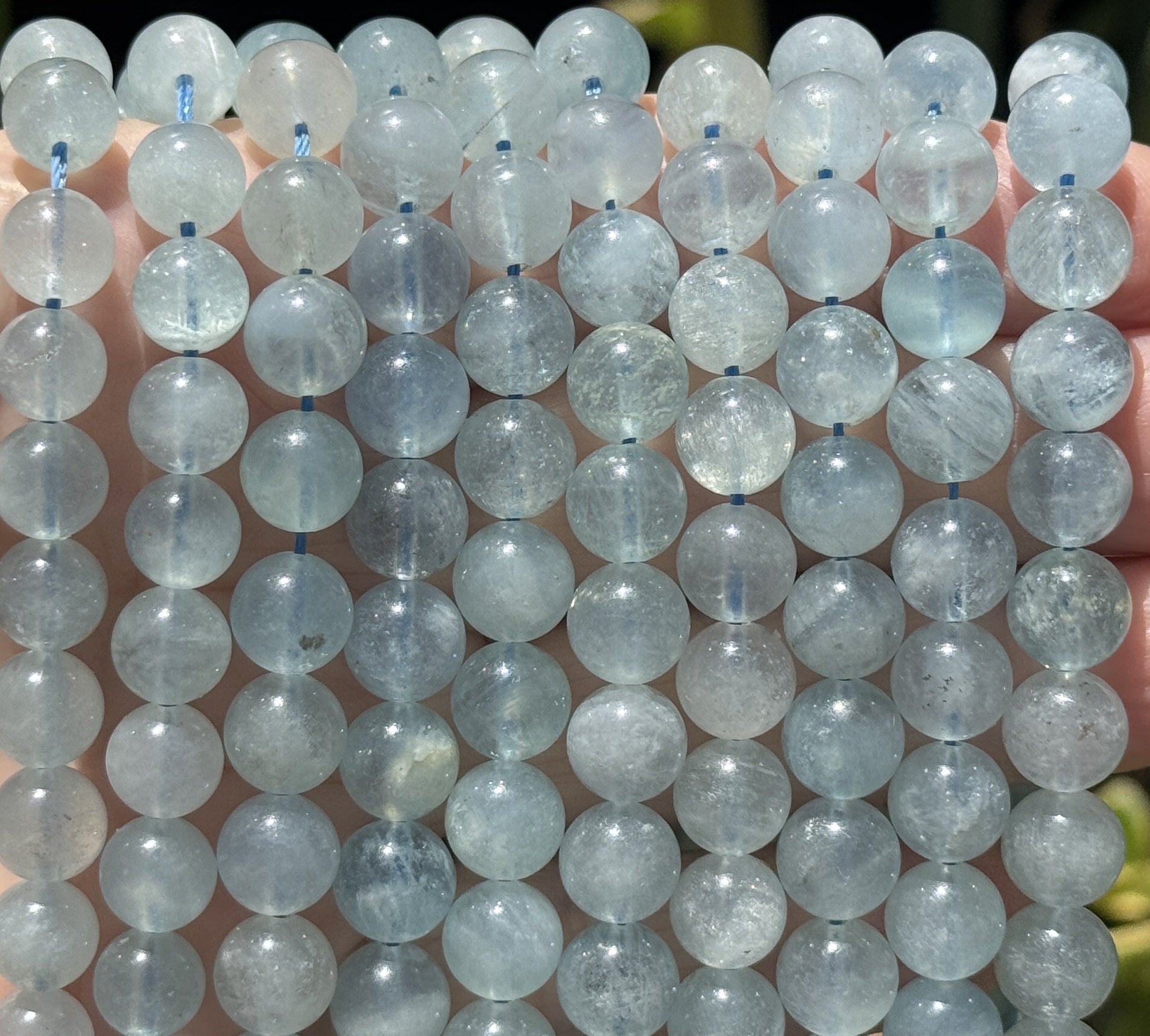 Blue Aquamarine 8mm round natural gemstone beads 15" strand