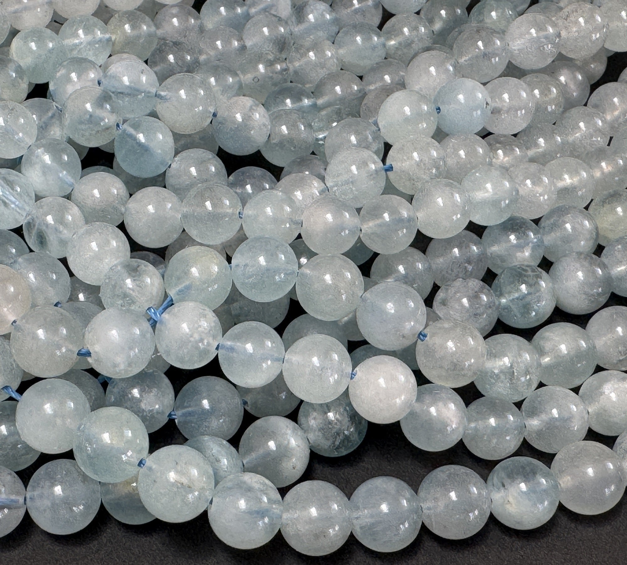 Blue Aquamarine 8mm round natural gemstone beads 15" strand