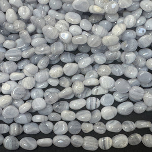 Blue Lace Agate 7-10mm nuggets natural gemstone pebble beads 16" strand - Oz Beads 