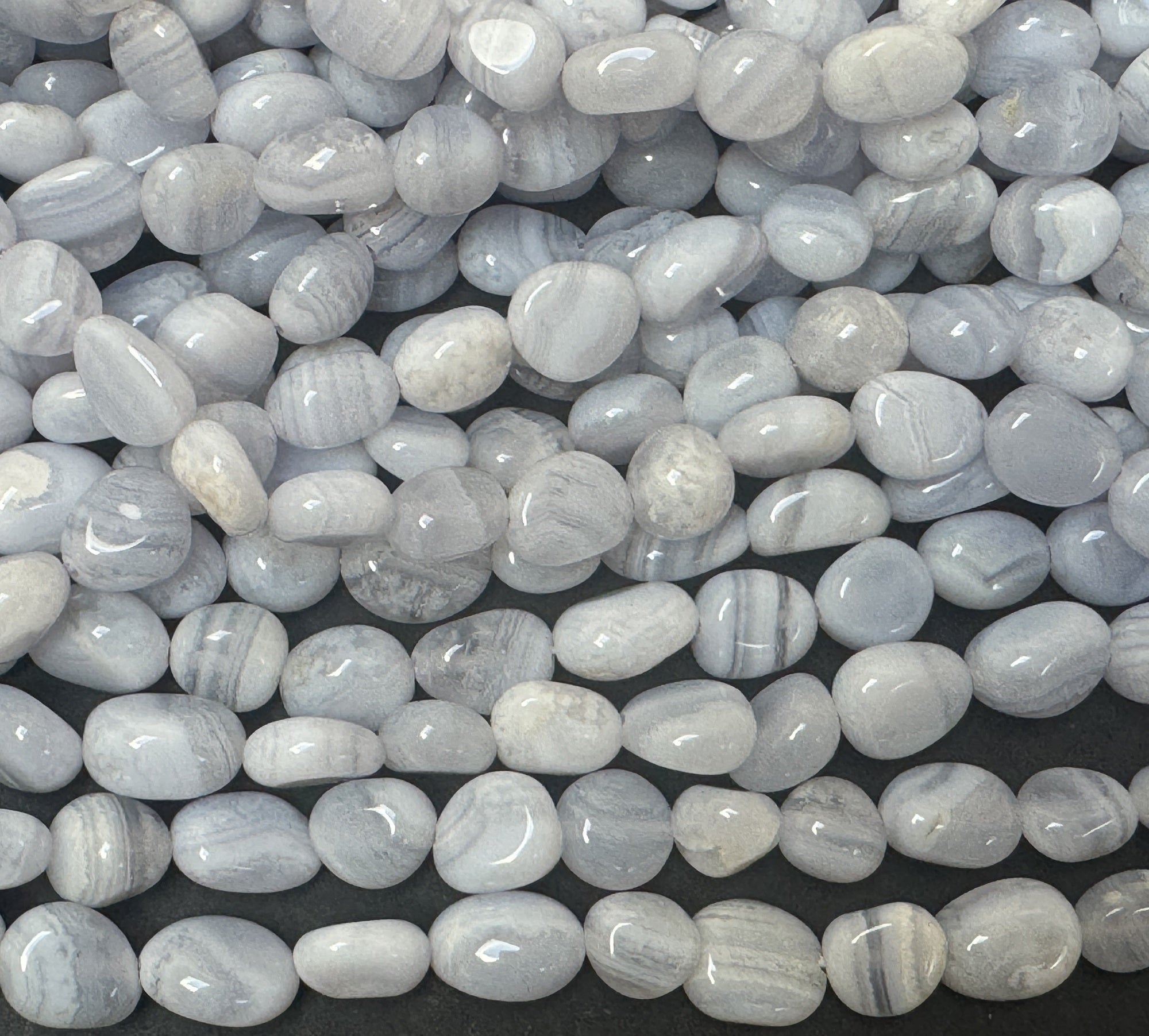 Blue Lace Agate 7-10mm nuggets natural gemstone pebble beads 16" strand - Oz Beads 