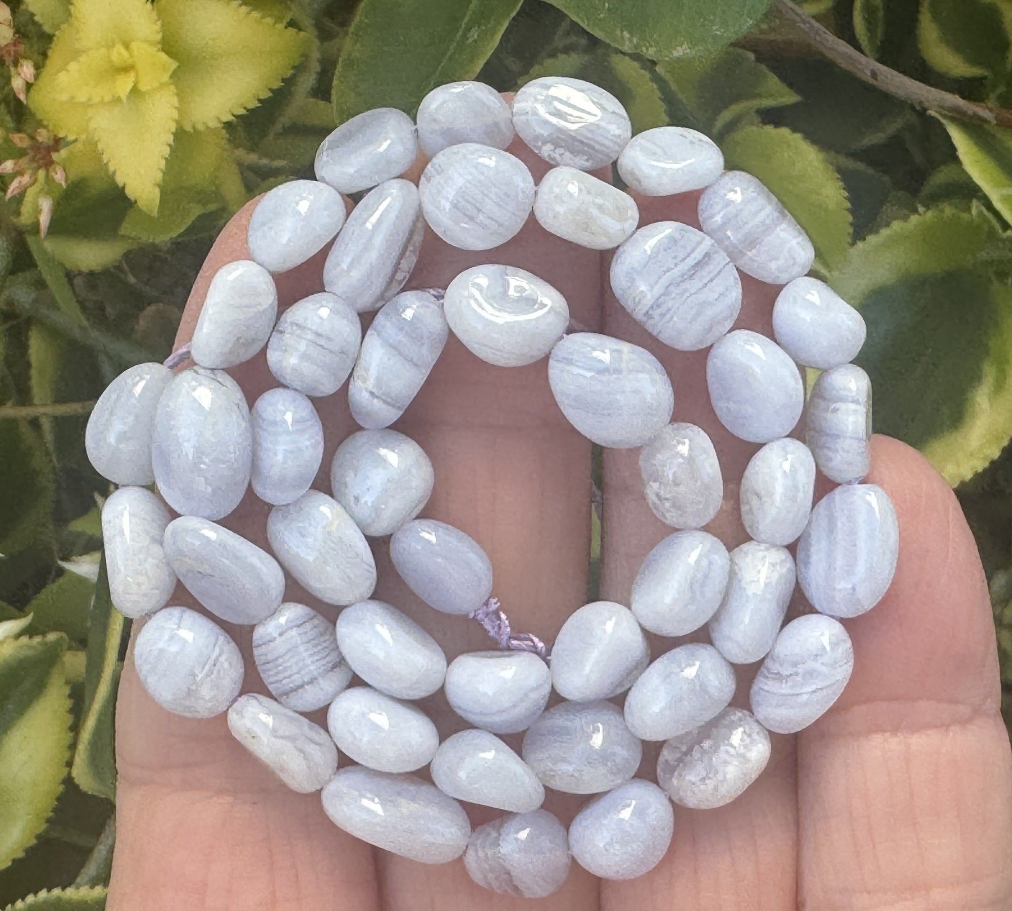 Blue Lace Agate 7-10mm nuggets natural gemstone pebble beads 16" strand - Oz Beads 