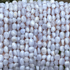 Blue Lace Agate 7-10mm nuggets natural gemstone pebble beads 16" strand - Oz Beads 