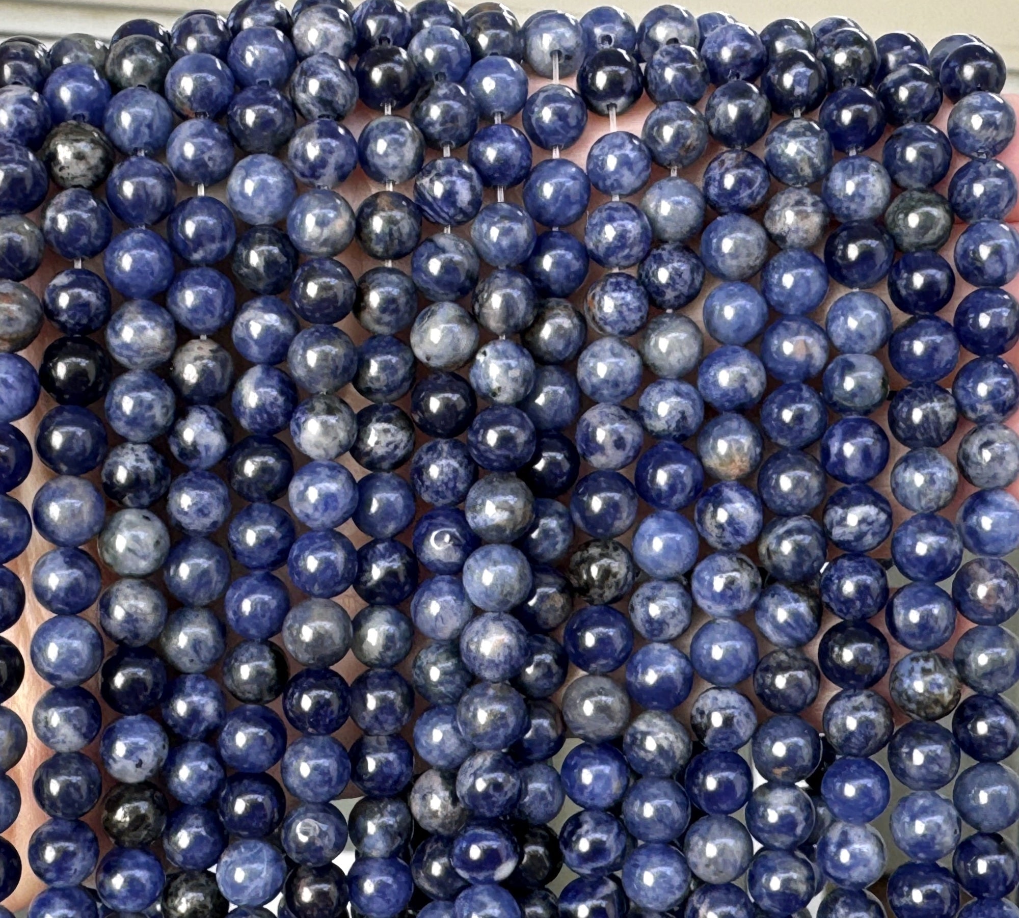 Blue Sodalite 6mm round polished natural gemstone beads 15" strand - Oz Beads 