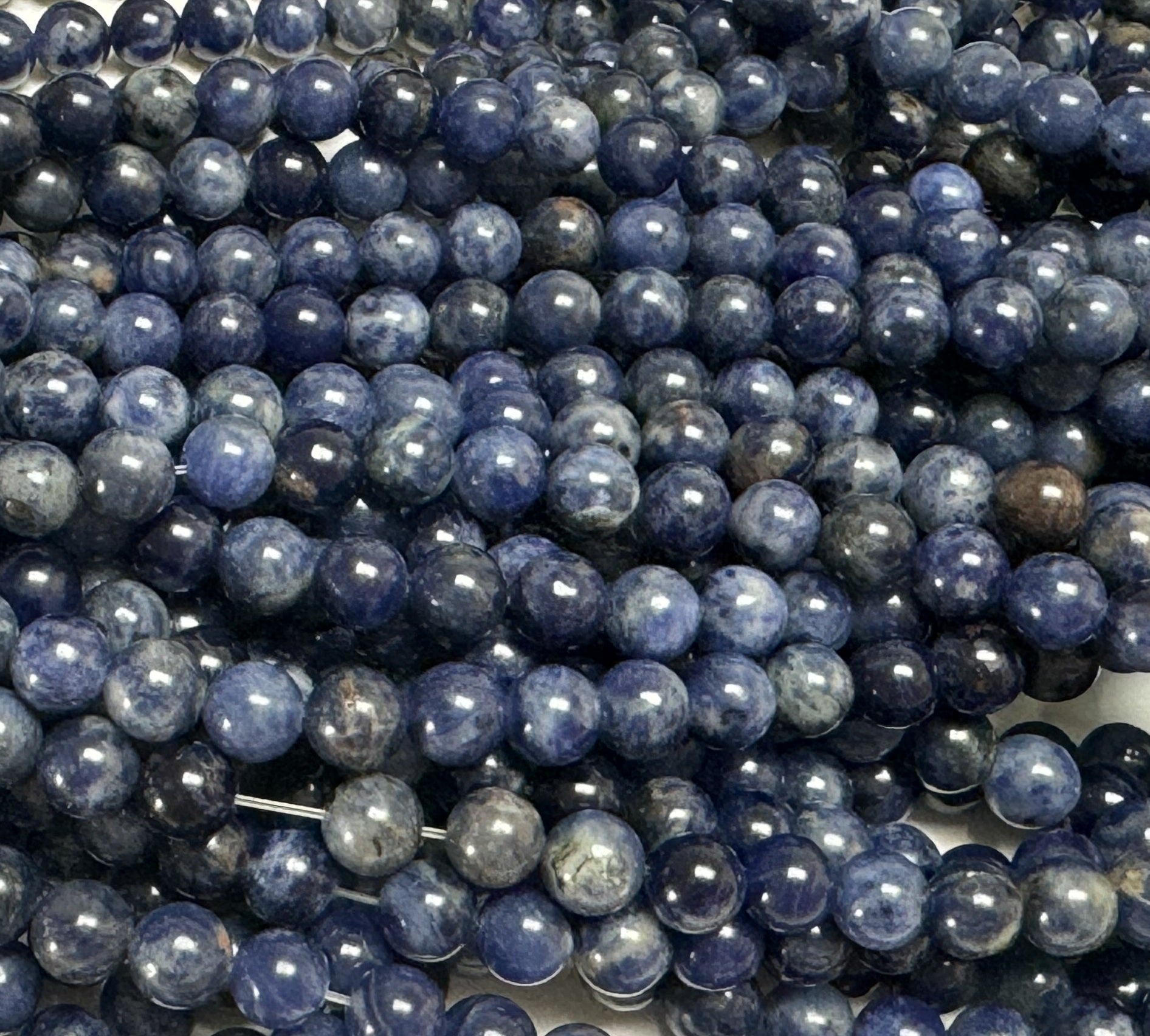 Blue Sodalite 6mm round polished natural gemstone beads 15" strand - Oz Beads 
