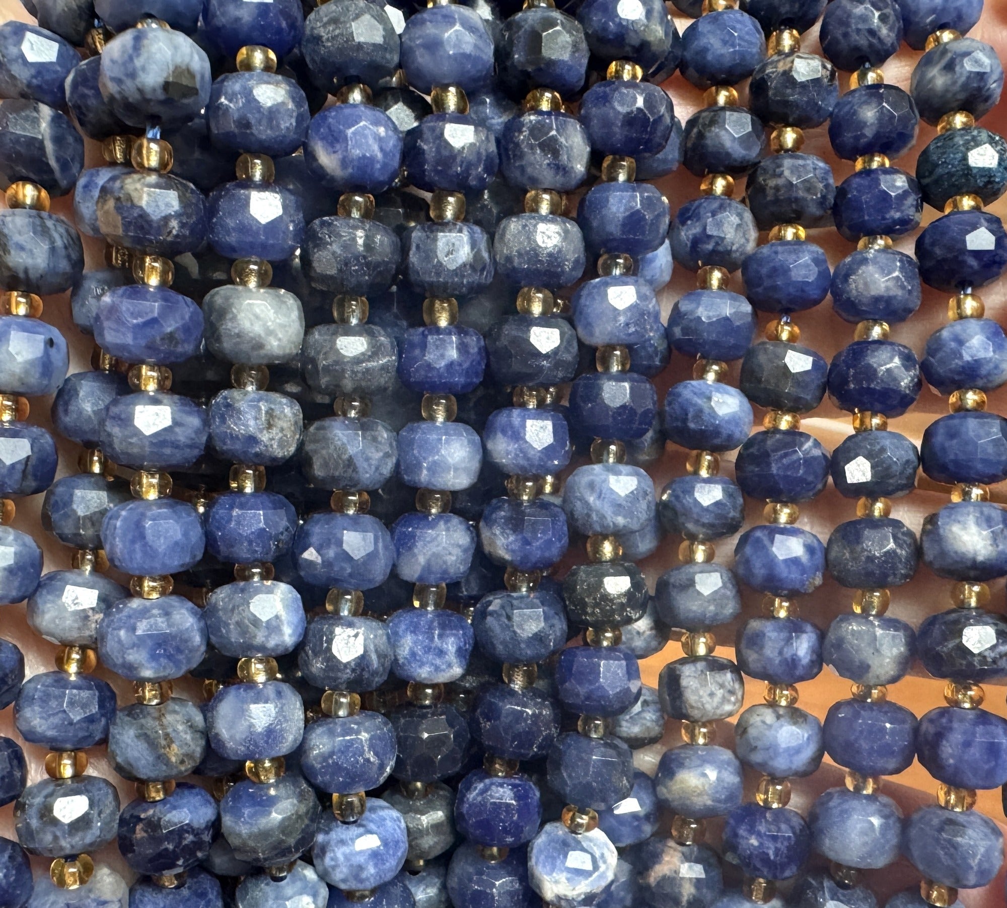 Blue Sodalite 6x8mm micro faceted rondelle beads 38cm strand - Oz Beads