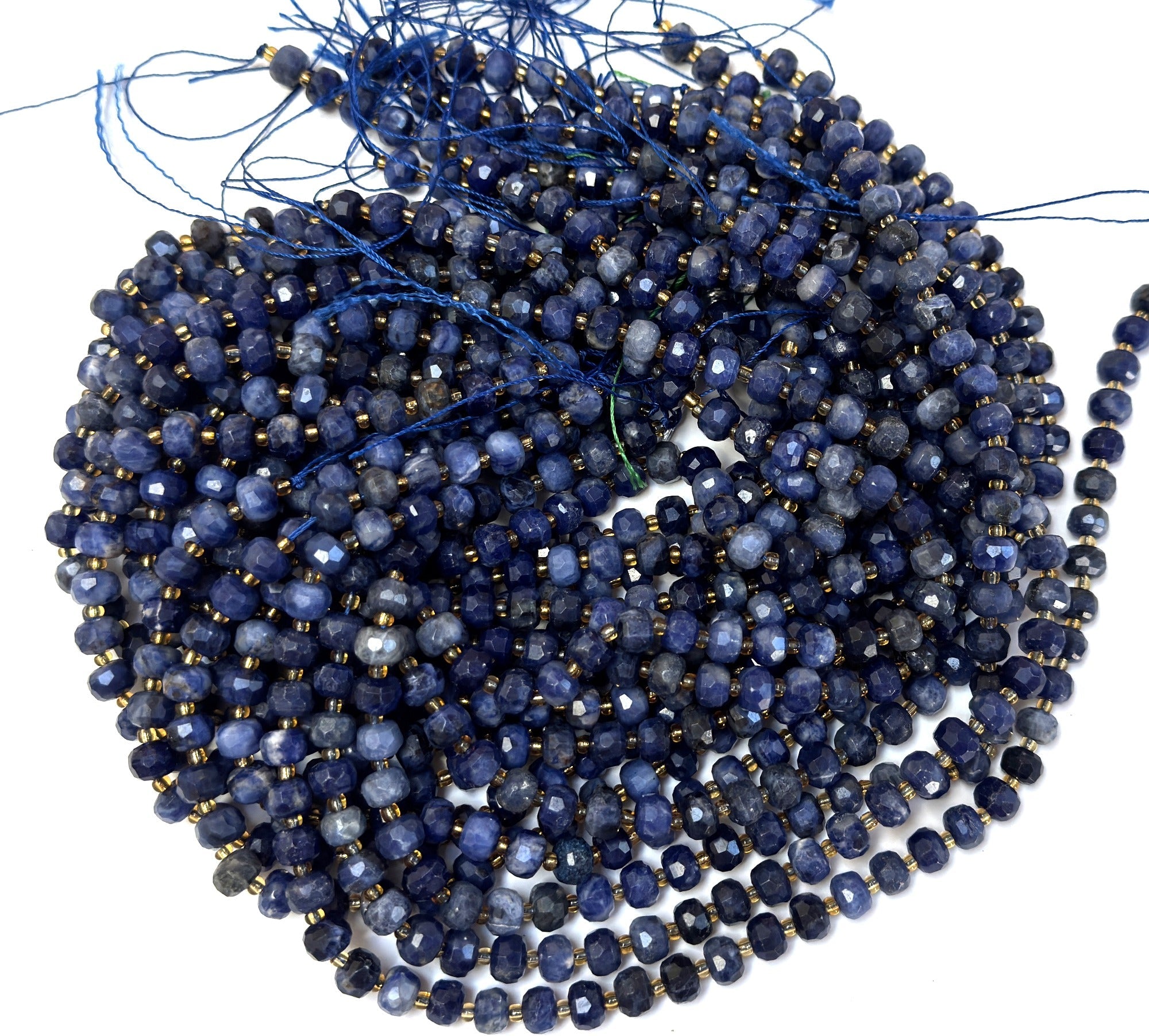 Blue Sodalite 6x8mm micro faceted rondelle beads 38cm strand - Oz Beads