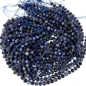 Blue Sodalite 6x8mm micro faceted rondelle beads 38cm strand - Oz Beads