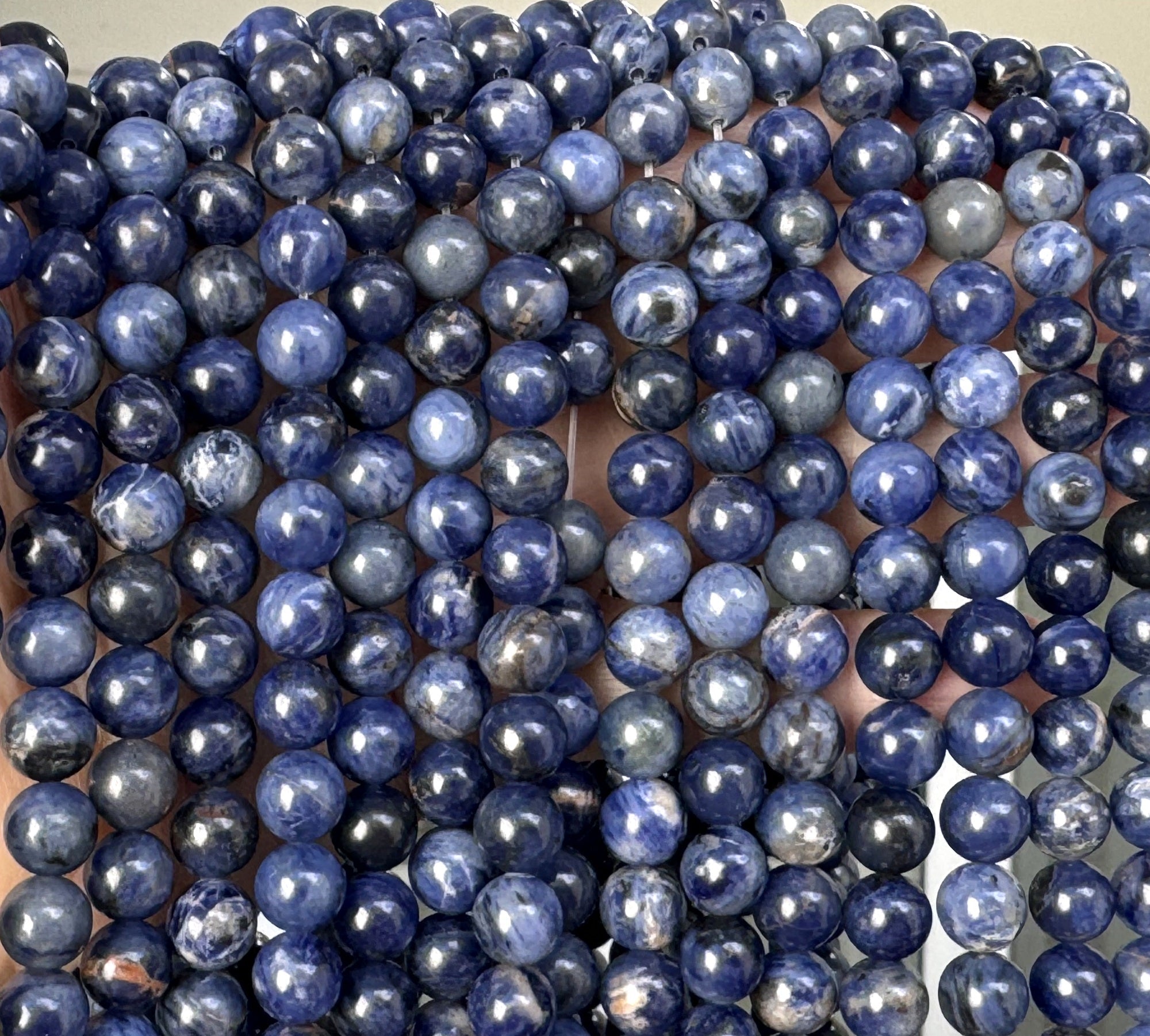 Blue Sodalite 8mm round polished natural gemstone beads 15" strand - Oz Beads 