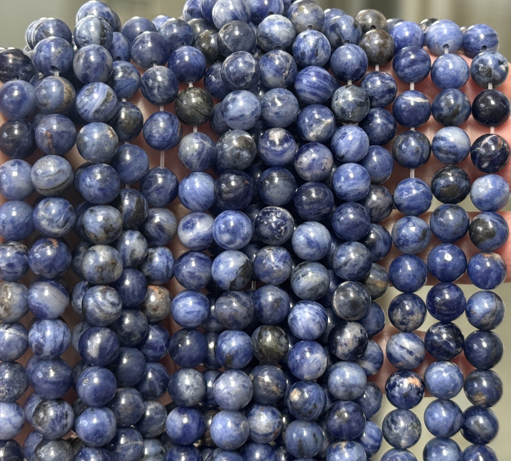 Blue Sodalite 8mm round polished natural gemstone beads 15" strand - Oz Beads 