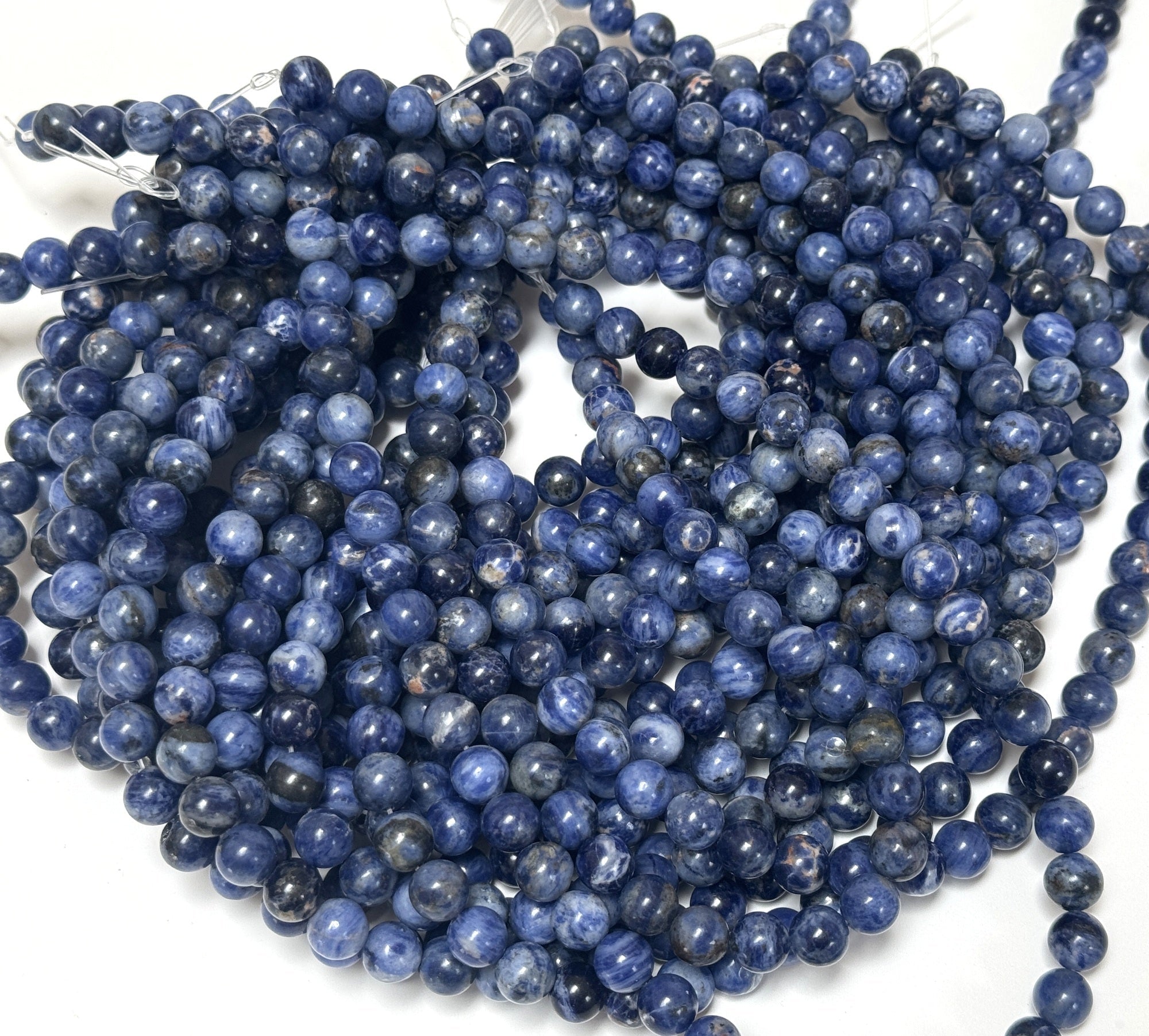 Blue Sodalite 8mm round polished natural gemstone beads 15" strand - Oz Beads 