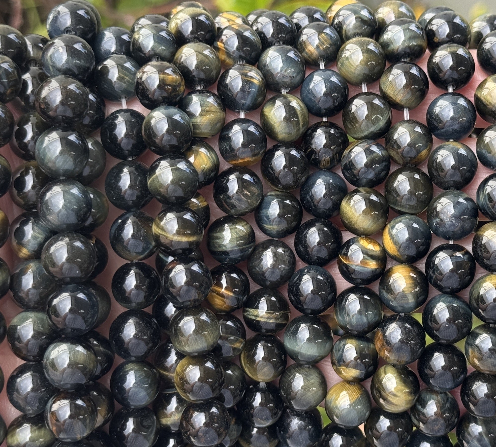 Blue Yellow Tiger Eye 10mm round natural gemstone beads 15.5" strand - Oz Beads 