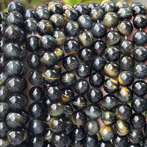 Blue Yellow Tiger Eye 10mm round natural gemstone beads 15.5" strand - Oz Beads 