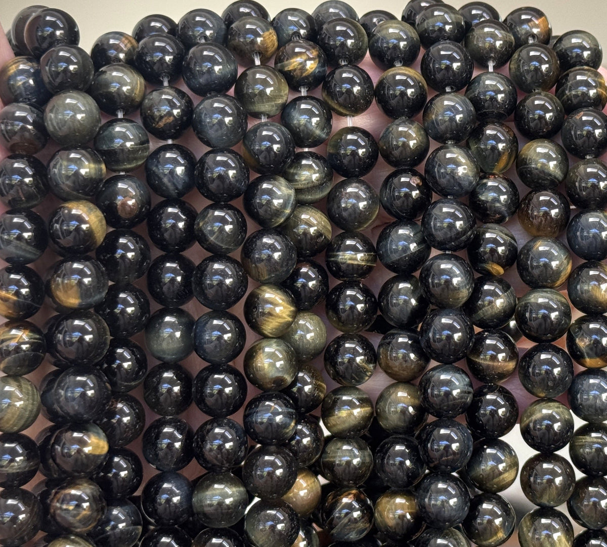 Blue Yellow Tiger Eye 10mm round natural gemstone beads 15.5" strand - Oz Beads 