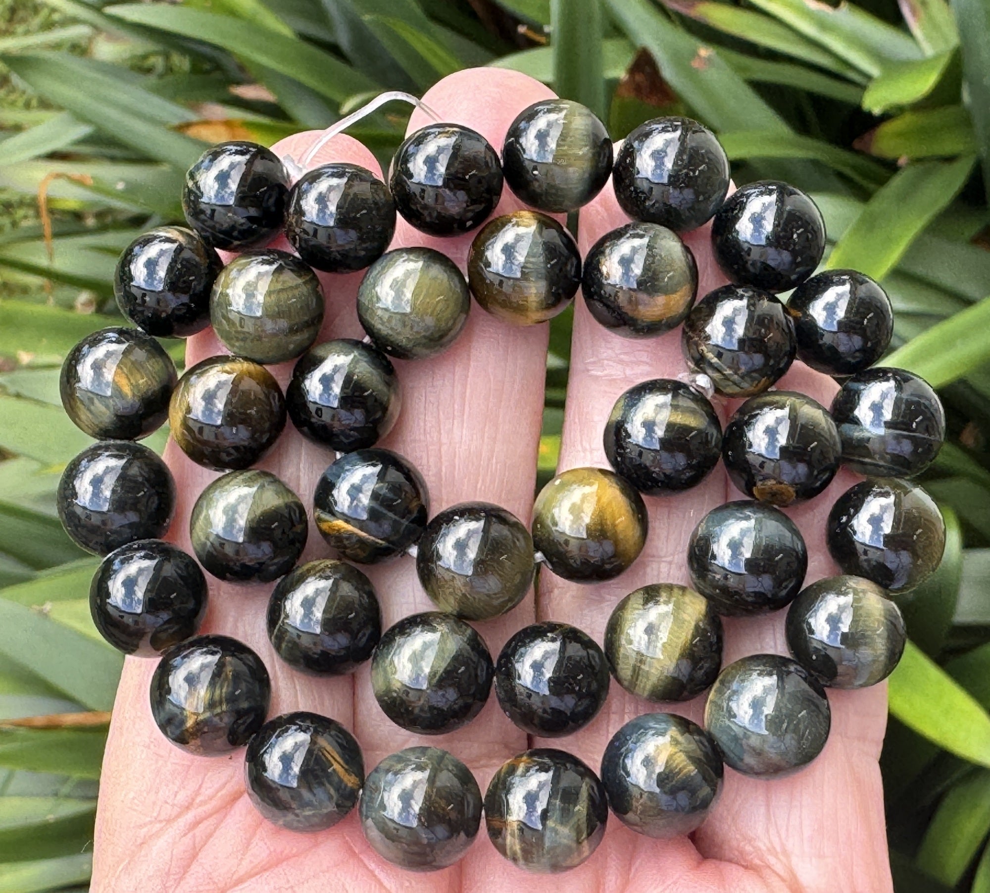 Blue Yellow Tiger Eye 10mm round natural gemstone beads 15.5" strand - Oz Beads 