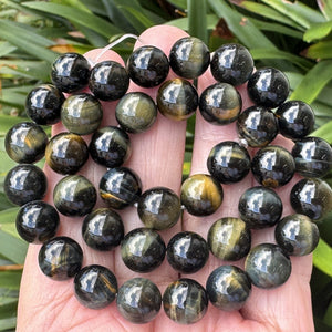 Blue Yellow Tiger Eye 10mm round natural gemstone beads 15.5" strand - Oz Beads 