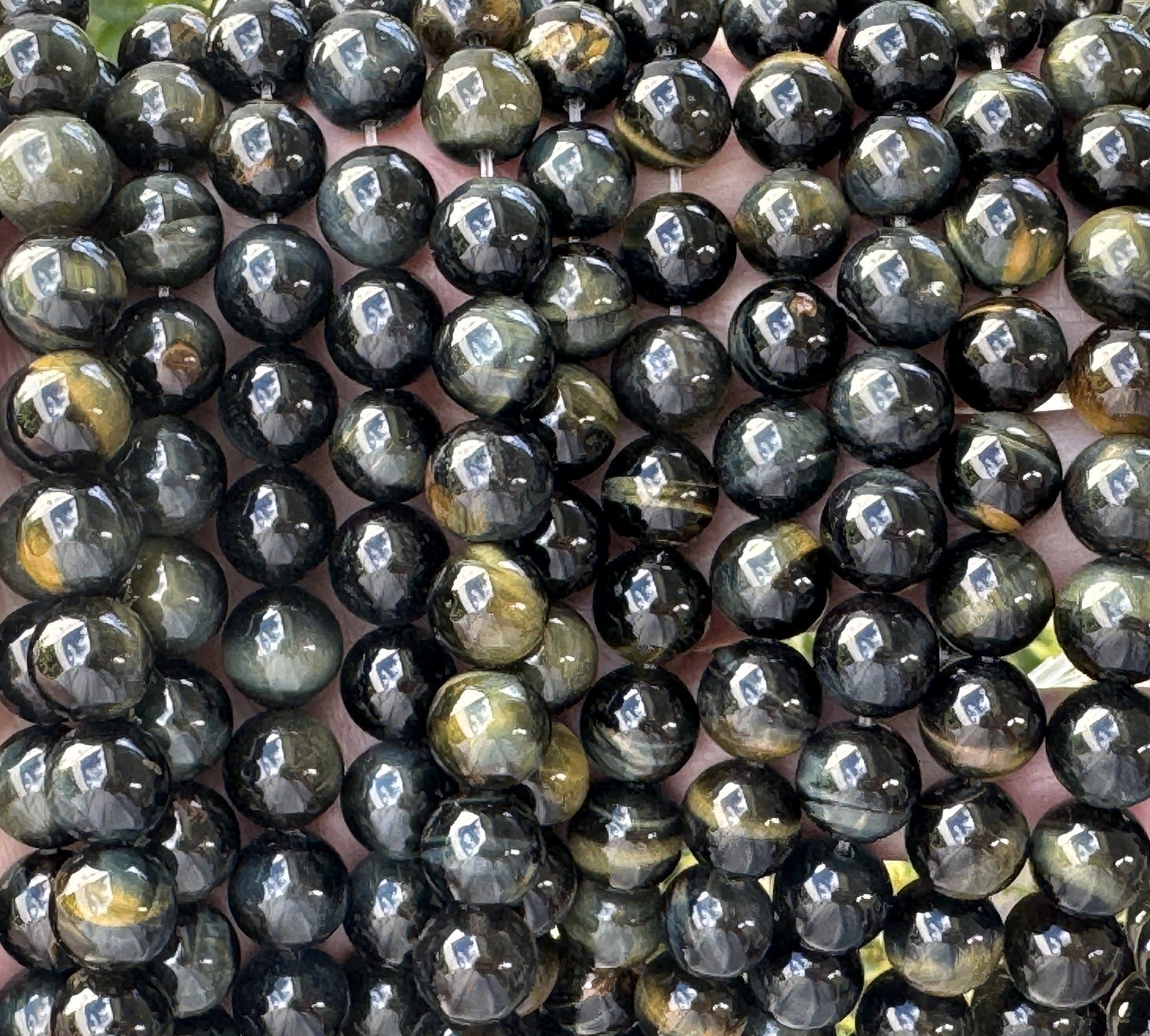 Blue Yellow Tiger Eye 10mm round natural gemstone beads 15.5" strand - Oz Beads 