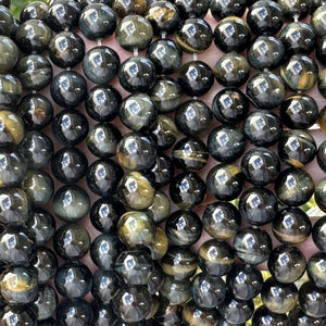 Blue Yellow Tiger Eye 10mm round natural gemstone beads 15.5" strand - Oz Beads 