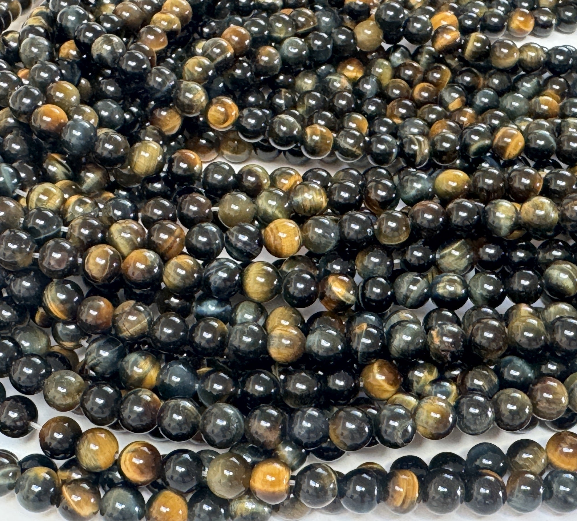 Blue Yellow Tiger Eye 6mm round natural gemstone beads 15" strand - Oz Beads 