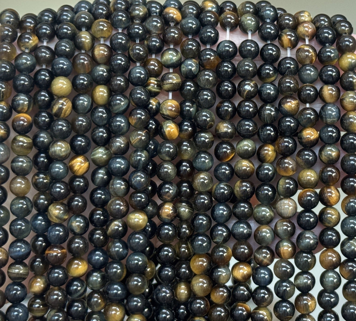 Blue Yellow Tiger Eye 6mm round natural gemstone beads 15" strand - Oz Beads 