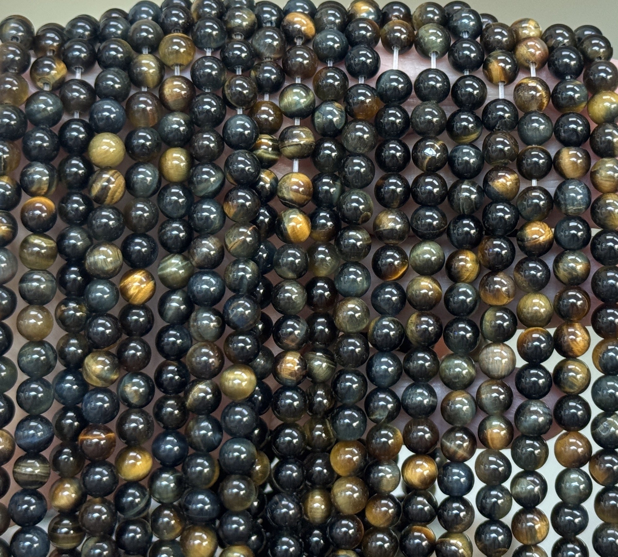 Blue Yellow Tiger Eye 6mm round natural gemstone beads 15" strand - Oz Beads 