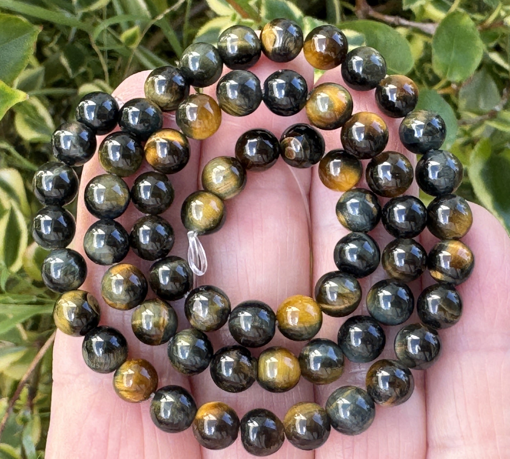 Blue Yellow Tiger Eye 6mm round natural gemstone beads 15" strand - Oz Beads 