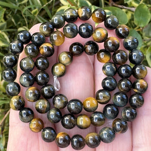 Blue Yellow Tiger Eye 6mm round natural gemstone beads 15" strand - Oz Beads 