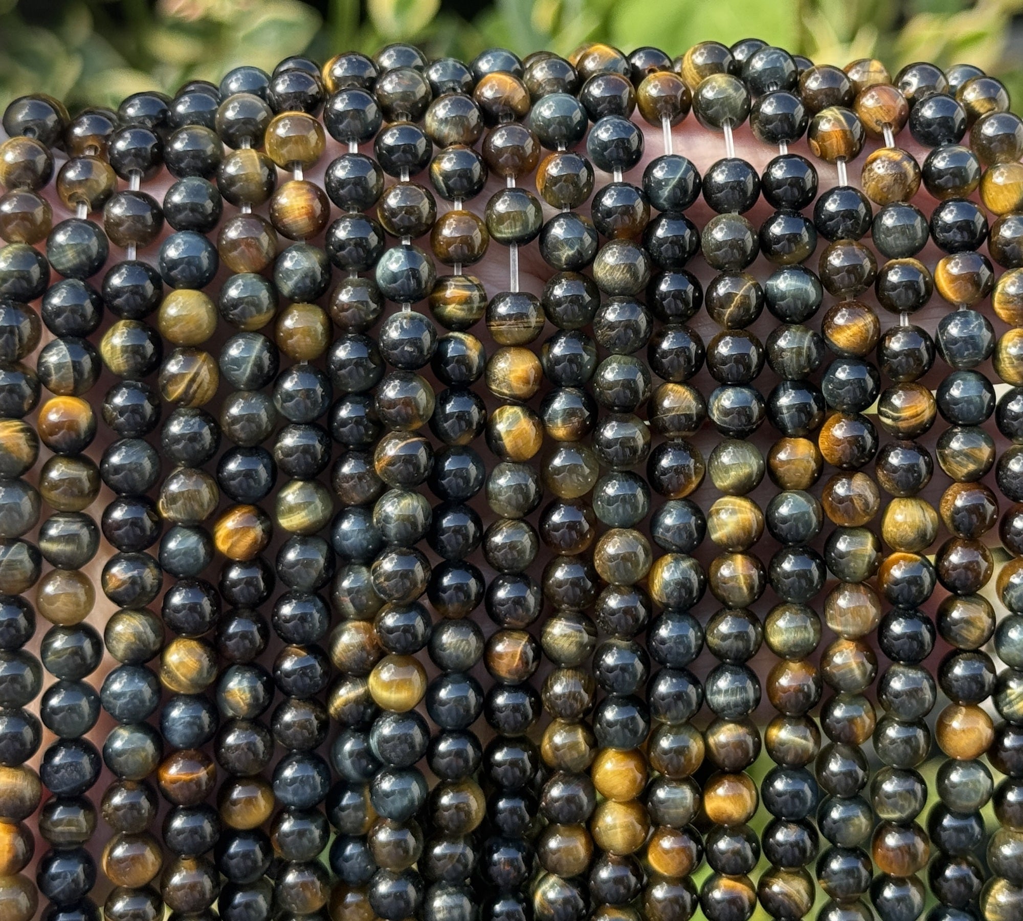 Blue Yellow Tiger Eye 6mm round natural gemstone beads 15" strand - Oz Beads 